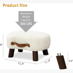 LUE BONA Taburete pequeño curvado con asa, reposapiés de terciopelo beige y otomanos, moderno reposapiés con patas de madera, taburete con asiento acolchado para sofá, sala de estar - Imagen 2