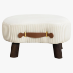 LUE BONA Taburete pequeño curvado con asa, reposapiés de terciopelo beige y otomanos, moderno reposapiés con patas de madera, taburete con asiento acolchado para sofá, sala de estar - Imagen 6