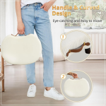 LUE BONA Taburete pequeño curvado con asa, reposapiés de terciopelo beige y otomanos, moderno reposapiés con patas de madera, taburete con asiento acolchado para sofá, sala de estar - Imagen 4