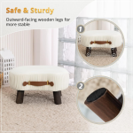 LUE BONA Taburete pequeño curvado con asa, reposapiés de terciopelo beige y otomanos, moderno reposapiés con patas de madera, taburete con asiento acolchado para sofá, sala de estar - Imagen 3