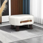 LUE BONA Taburete pequeño curvado con asa, reposapiés de terciopelo beige y otomanos, moderno reposapiés con patas de madera, taburete con asiento acolchado para sofá, sala de estar - Imagen 11