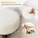 LUE BONA Taburete pequeño curvado con asa, reposapiés de terciopelo beige y otomanos, moderno reposapiés con patas de madera, taburete con asiento acolchado para sofá, sala de estar - Imagen 10