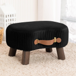 LUE BONA Taburete pequeño curvado con asa, reposapiés de terciopelo beige y otomanos, moderno reposapiés con patas de madera, taburete con asiento acolchado para sofá, sala de estar - Imagen 8