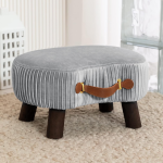 LUE BONA Taburete pequeño curvado con asa, reposapiés de terciopelo beige y otomanos, moderno reposapiés con patas de madera, taburete con asiento acolchado para sofá, sala de estar - Imagen 7