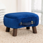 LUE BONA Taburete pequeño curvado con asa, reposapiés de terciopelo beige y otomanos, moderno reposapiés con patas de madera, taburete con asiento acolchado para sofá, sala de estar - Imagen 12